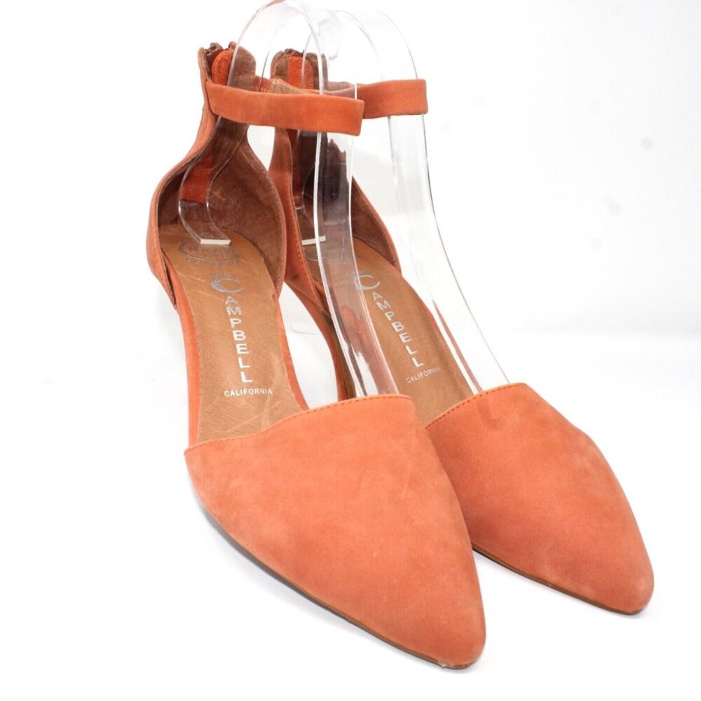 Jeffrey Campbell Womens Sz 9.5 Orange Rust Suede Pointed Toe Ankle Strap Heels - Picture 1 of 11